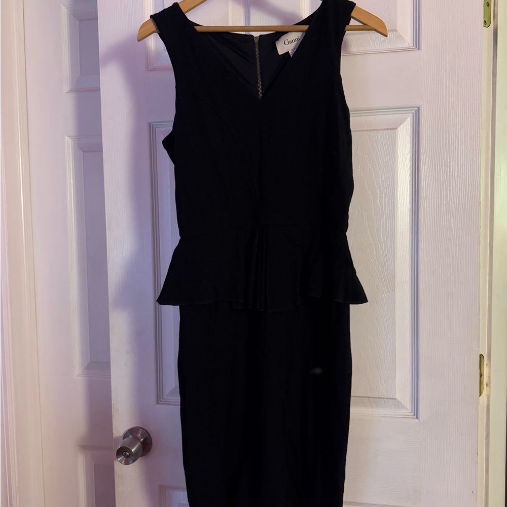 Ganni Black Peplum Midi Dress